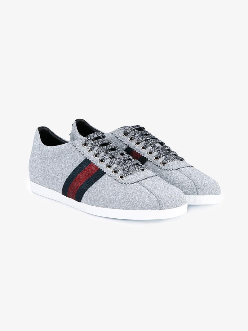 GUCCI Bambi Glitter Web Low-Top Sneaker, Aegento in Grey-Multi | ModeSens