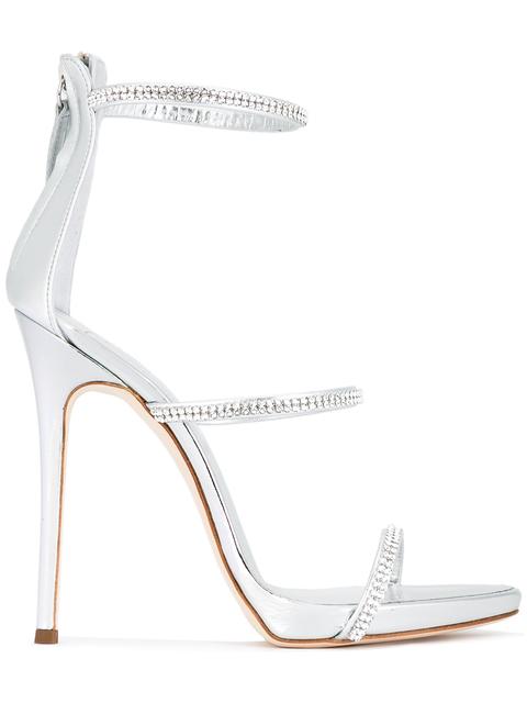 GIUSEPPE ZANOTTI - MIRRORED ROSE GOLD SANDAL WITH CRYSTALS HARMONY ...