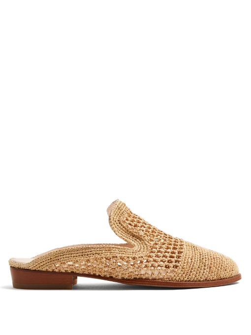 raffia flat mules