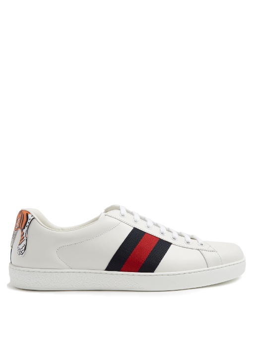 GUCCI NEW ACE HANGING TIGER LEATHER LOW-TOP SNEAKER, WHITE | ModeSens