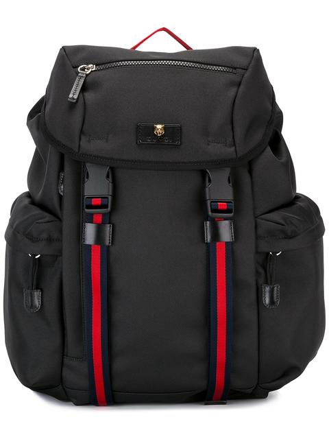 GUCCI Techno Striped Webbing Strapped Backpack In Black | ModeSens