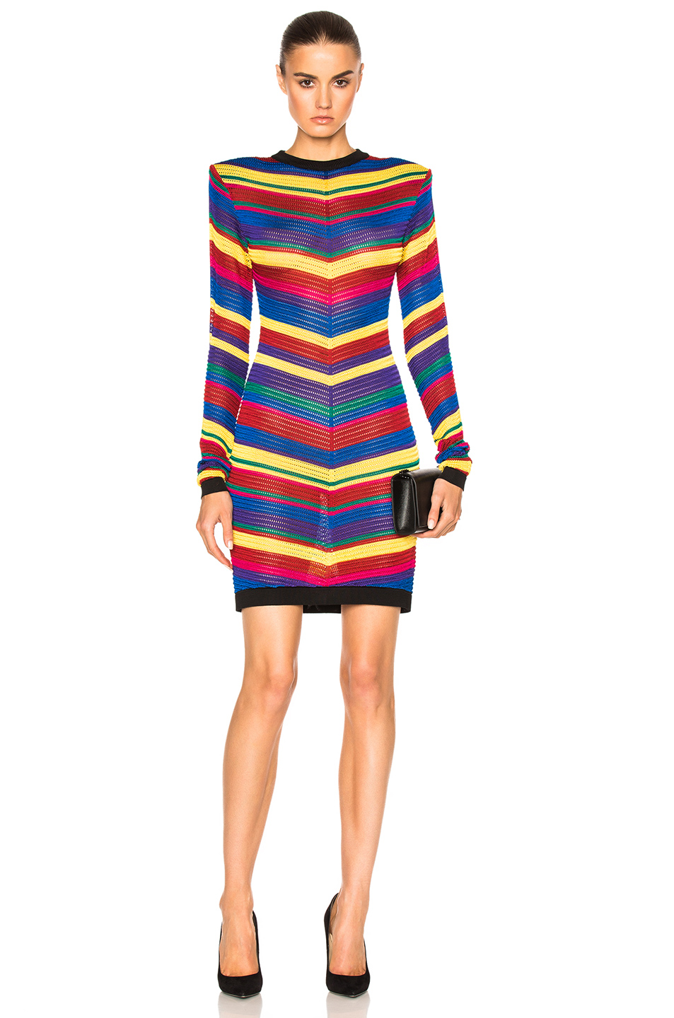 BALMAIN Long-Sleeve Chevron-Knit Dress, Multi, Multi Colors in ...