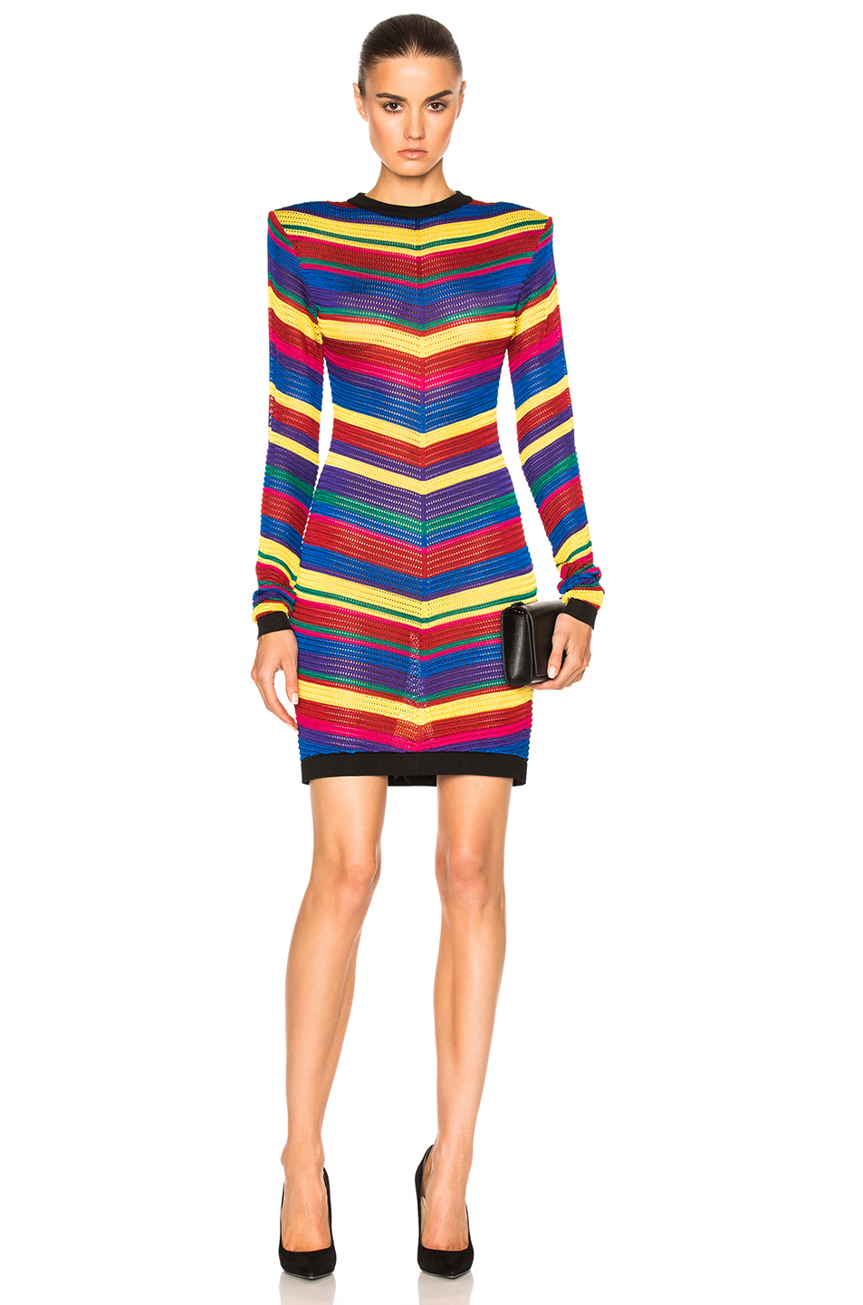 BALMAIN LongSleeve ChevronKnit Dress, Multi, Multi Colors in