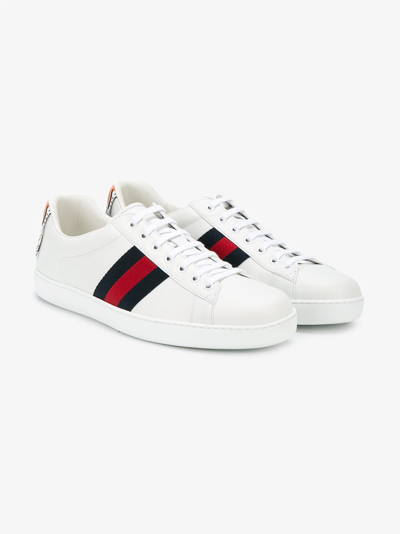 GUCCI NEW ACE HANGING TIGER LEATHER LOW-TOP SNEAKER, WHITE | ModeSens