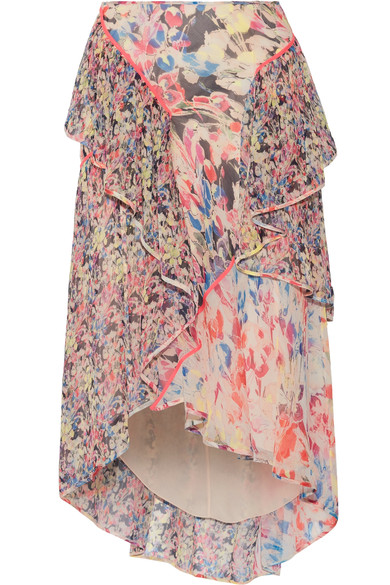 JASON WU Asymmetric Ruffled Floral-Print Silk-Georgette Midi Skirt in