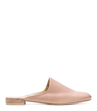 STUART WEITZMAN MULEARKY SATIN SLIP-ON FLAT MULE, ADOBE (BLUSH), ADOBE ...