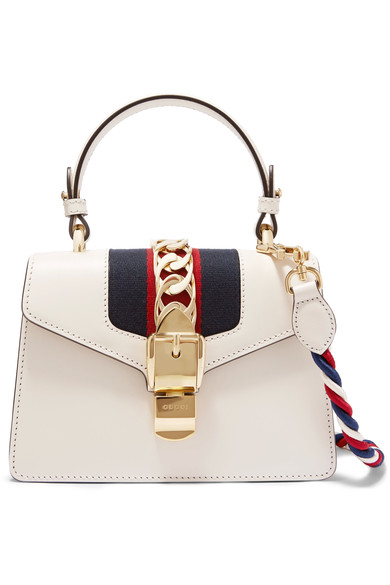 GUCCI Sylvie Mini Chain-Embellished Leather Shoulder Bag in White ...
