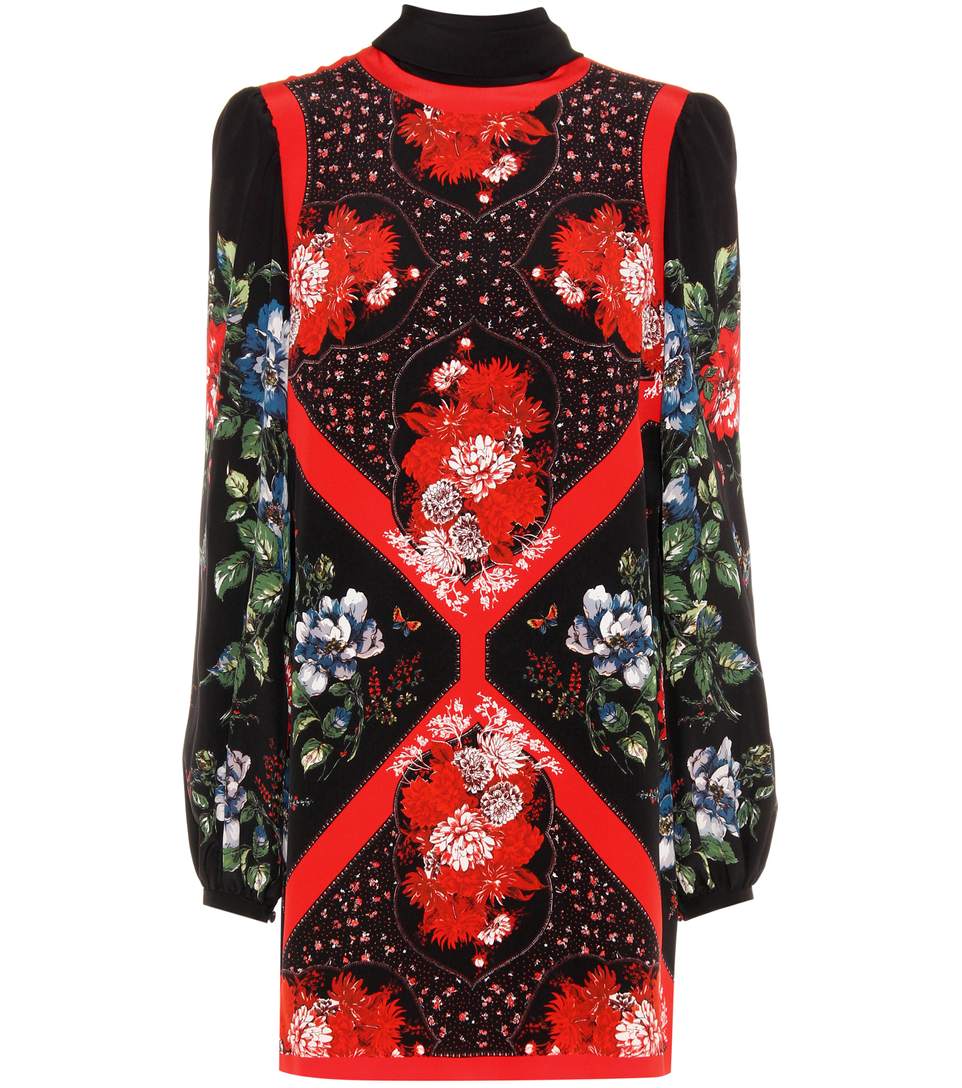 ALEXANDER MCQUEEN FLORAL TABLE CLOTH MINI DRESS WITH SCARF DETAIL ...