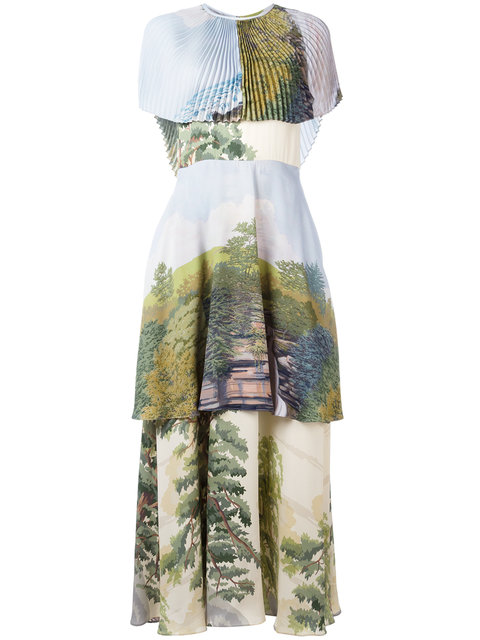 STELLA MCCARTNEY LANDSCAPE-PRINT TIERED CAPELET DRESS, MULTI, MULTI ...