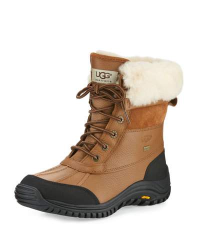 UGG ADIRONDACK II LACE-UP SHEARLING-LINED LEATHER BOOTS, OTTER (BROWN ...
