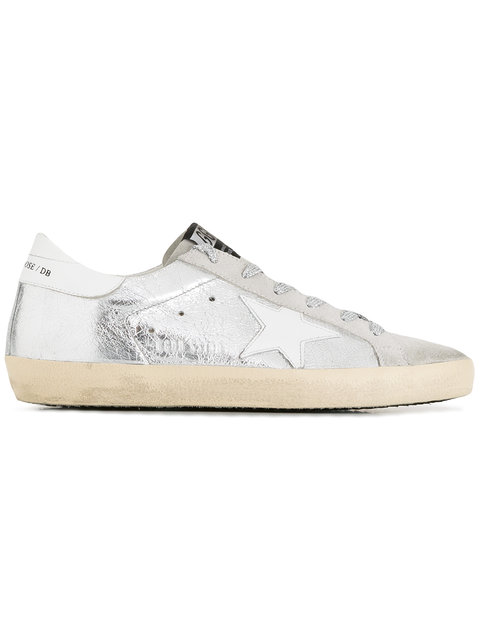 GOLDEN GOOSE SUPER STAR LOW-TOP LEATHER AND SUEDE TRAINERS, SILVER ...