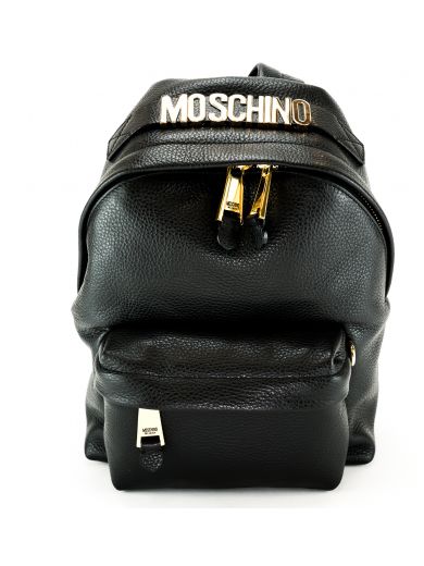 MOSCHINO LEATHER BACKPACK WITH GILDED LOGO EMBELLISHMENT, 555C | ModeSens