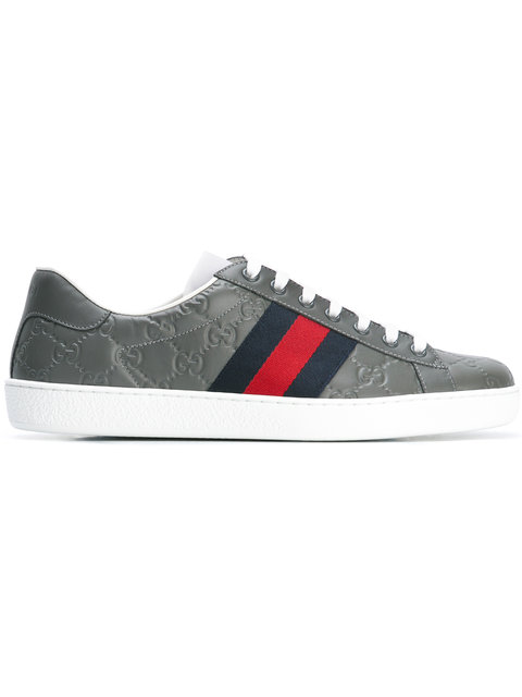 Gucci New Ace Low Top Leather Sneakers, Grey | ModeSens