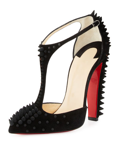CHRISTIAN LOUBOUTIN Goldostrap Spike T-Strap Red Sole Pump, Black in ...