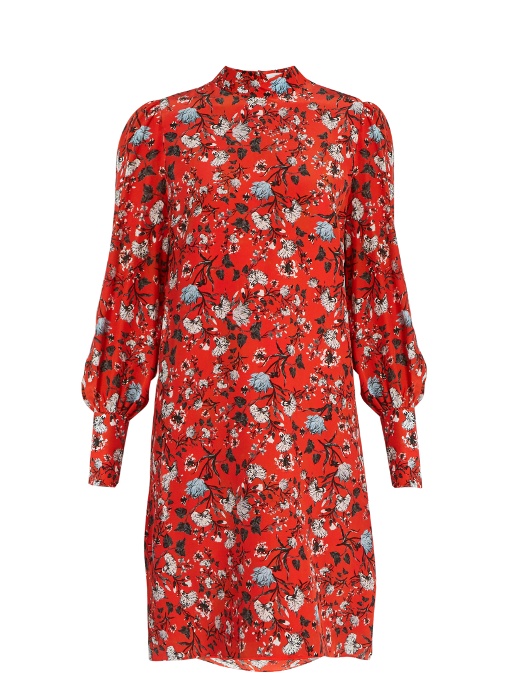 ERDEM Mirela Convertine-Print Silk Crepe De Chine Dress in Poppy-Red ...