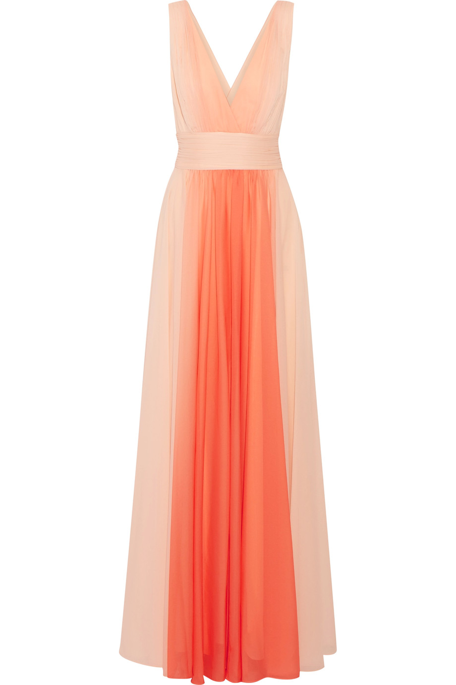 HALSTON HERITAGE OMBRÉ PLEATED CHIFFON GOWN | ModeSens