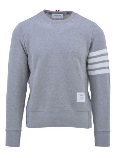 THOM BROWNE Classic Crewneck Sweatshirt With Striped-Sleeve, Light Gray ...