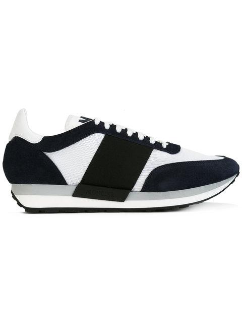 MONCLER LOGO SUEDE & MESH RUNNING SNEAKERS, NAVY/WHITE | ModeSens