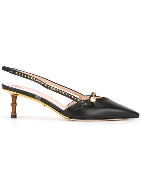 GUCCI Embellished Slingback Leather Pumps in Eero | ModeSens