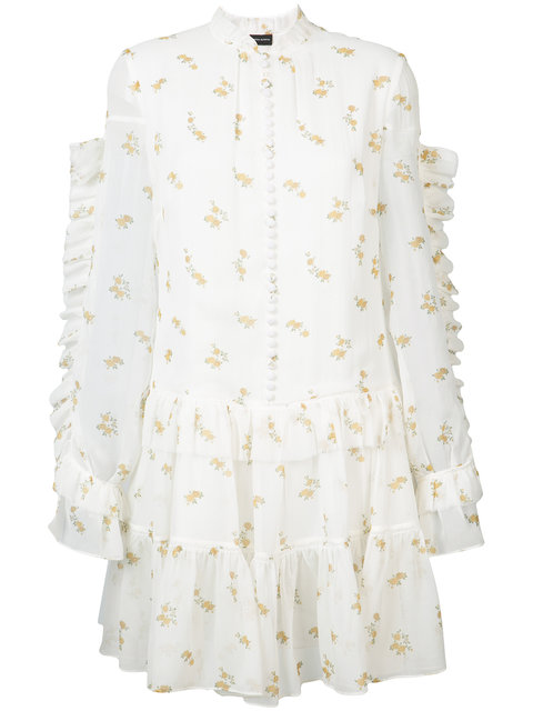 MAGDA BUTRYM Metz Floral-Print Ruffle-Trim Tiered Dress, Cream | ModeSens