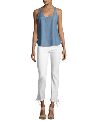 straight leg cropped white jeans