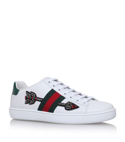 GUCCI New Ace Arrow-Embroidered Leather Trainers in White | ModeSens