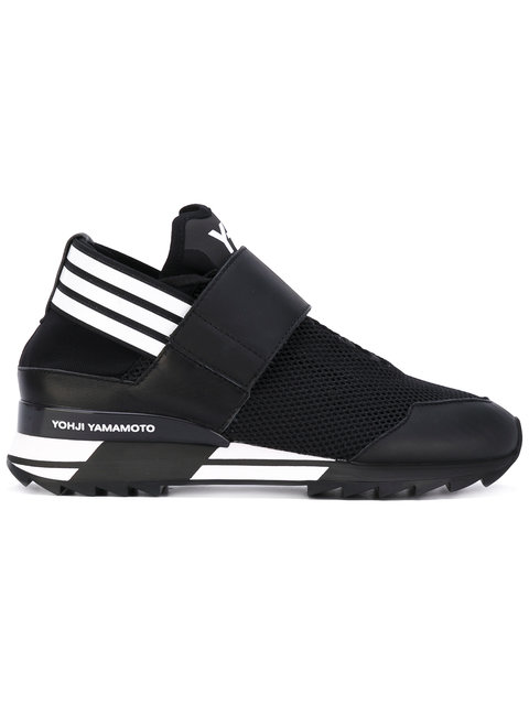 Y-3 ATIRA FABRIC AND LEATHER SNEAKERS, BLACK/WHITE | ModeSens