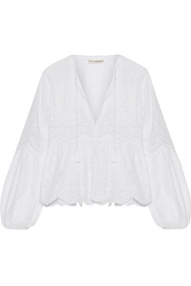 ULLA JOHNSON LUCIE SCALLOPED BRODERIE ANGLAISE COTTON BLOUSE, BLANC ...