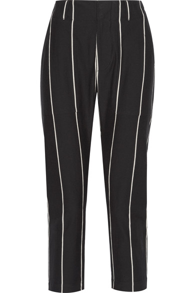 BRUNELLO CUCINELLI WOMAN CROPPED STRIPED COTTON TAPERED PANTS BLACK ...