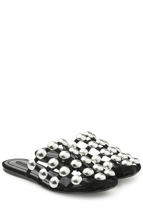 ALEXANDER WANG 'Amelia' Dome Stud Caged Leather Slide Flats in Black ...