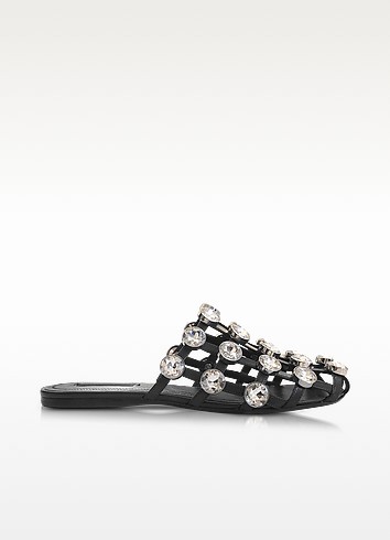 ALEXANDER WANG 'Amelia' Dome Stud Caged Leather Slide Flats in Black ...