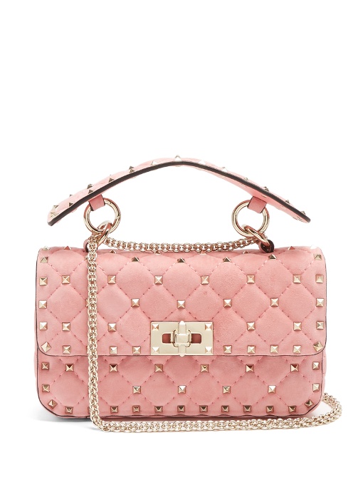 VALENTINO Rockstud Spike Small Quilted-Suede Shoulder Bag in Colour ...