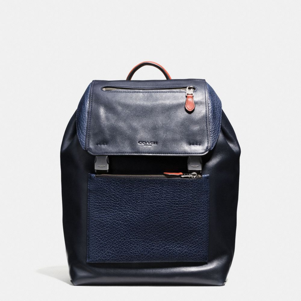 COACH Manhattan Backpack In Mixed Leathers, Black Antique Nickel/Indigo Midnight ModeSens