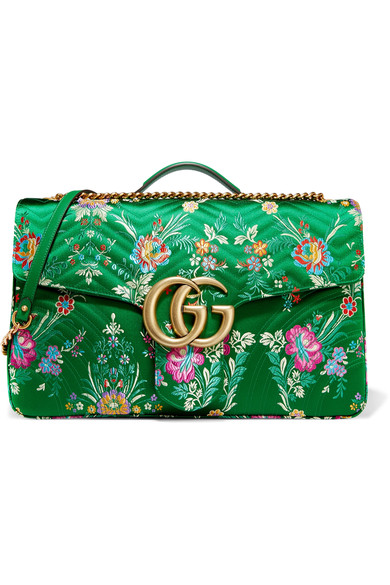 GUCCI GG MARMONT MAXI QUILTED FLORAL-JACQUARD SHOULDER BAG, GREEN MULTI | ModeSens