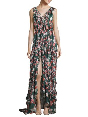 Tanya Taylor Floral Ikat Silk Stripe Oksana Dress In Hunter Green ...