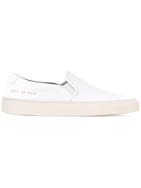 COMMON PROJECTS LEATHER SLIP-ON SNEAKERS, WHITE | ModeSens