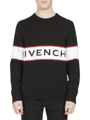 GIVENCHY MIDDLE LOGO TAPE WOOL SWEATER, BLACK | ModeSens