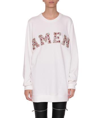Amen Oversized Embroided Cotton Sweatshirt In Bianco | ModeSens