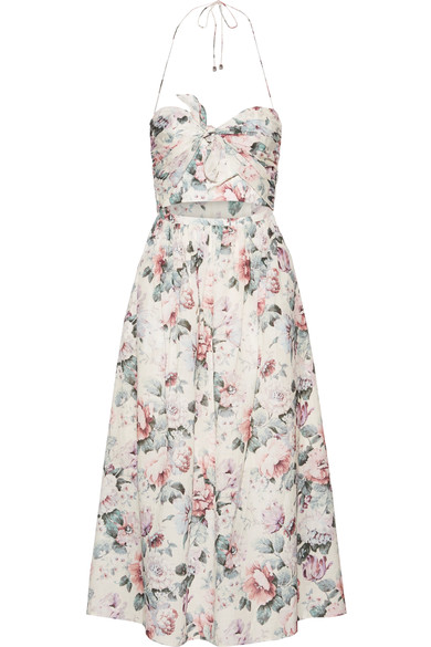 ZIMMERMANN Jasper Printed Cotton-Voile Halterneck Midi Dress in Floral ...