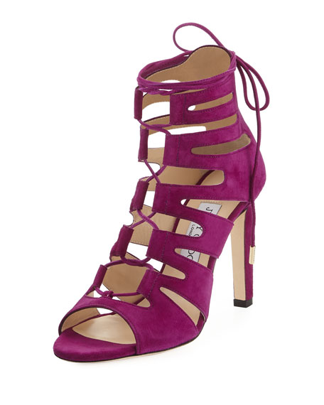 JIMMY CHOO HITCH CAGED SUEDE SANDAL, MAGENTA, PINK | ModeSens