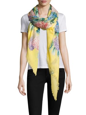 GUCCI Floral-Print Cashmere/Silk Stole, Yellow/Pink | ModeSens