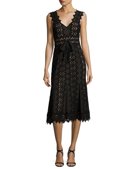 CATHERINE DEANE SLEEVELESS SCALLOPED LACE MIDI DRESS, BLACK/ALMOND ...