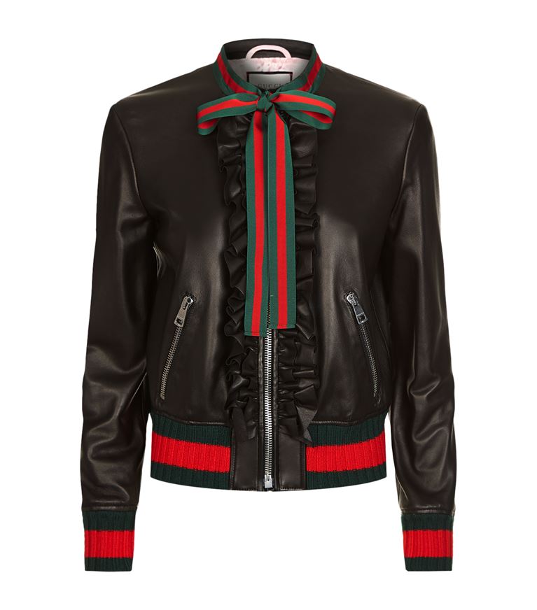 GUCCI Embellished Nappa Leather Bomber Jacket in Llack | ModeSens