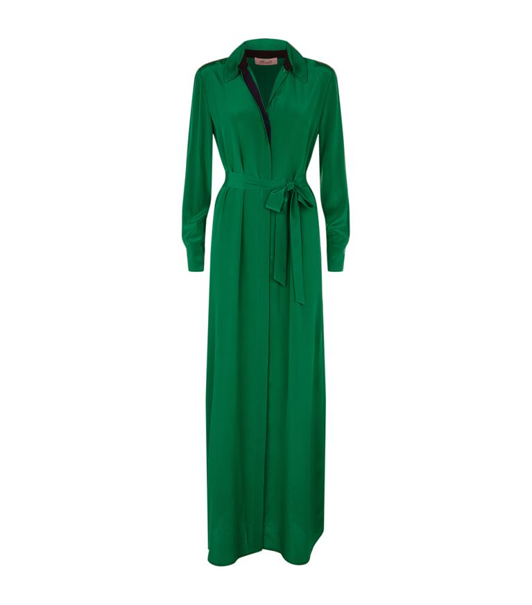 DIANE VON FURSTENBERG Geanb Silk Maxi Shirt Dress in Green | ModeSens