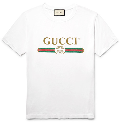 GUCCI Cotton Jersey T-Shirt W/ Imitation Print, White | ModeSens
