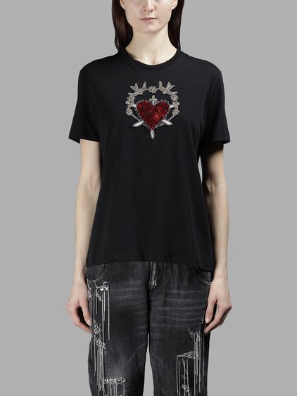 Amen Sacred Heart Embellished Jersey T-Shirt In Black | ModeSens