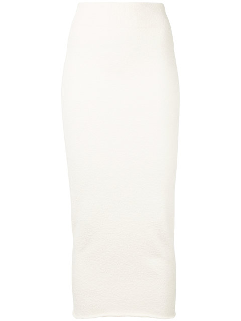 YEEZY White Stretch Midi Pencil Skirt in Nude/Neutrals | ModeSens
