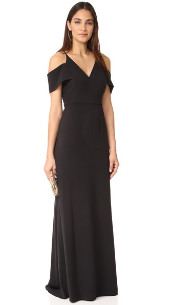 Halston Heritage Cold-Shoulder Crepe Gown In Black | ModeSens