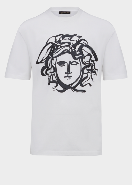 Versace Painted Medusa Cotton T-Shirt, White/Black | ModeSens