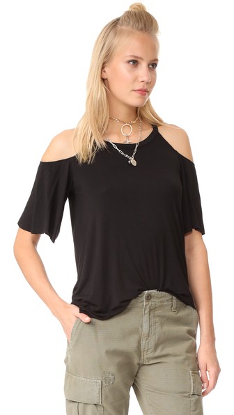 CHASER COLD SHOULDER FLOUNCE SLEEVE TOP, BLACK | ModeSens